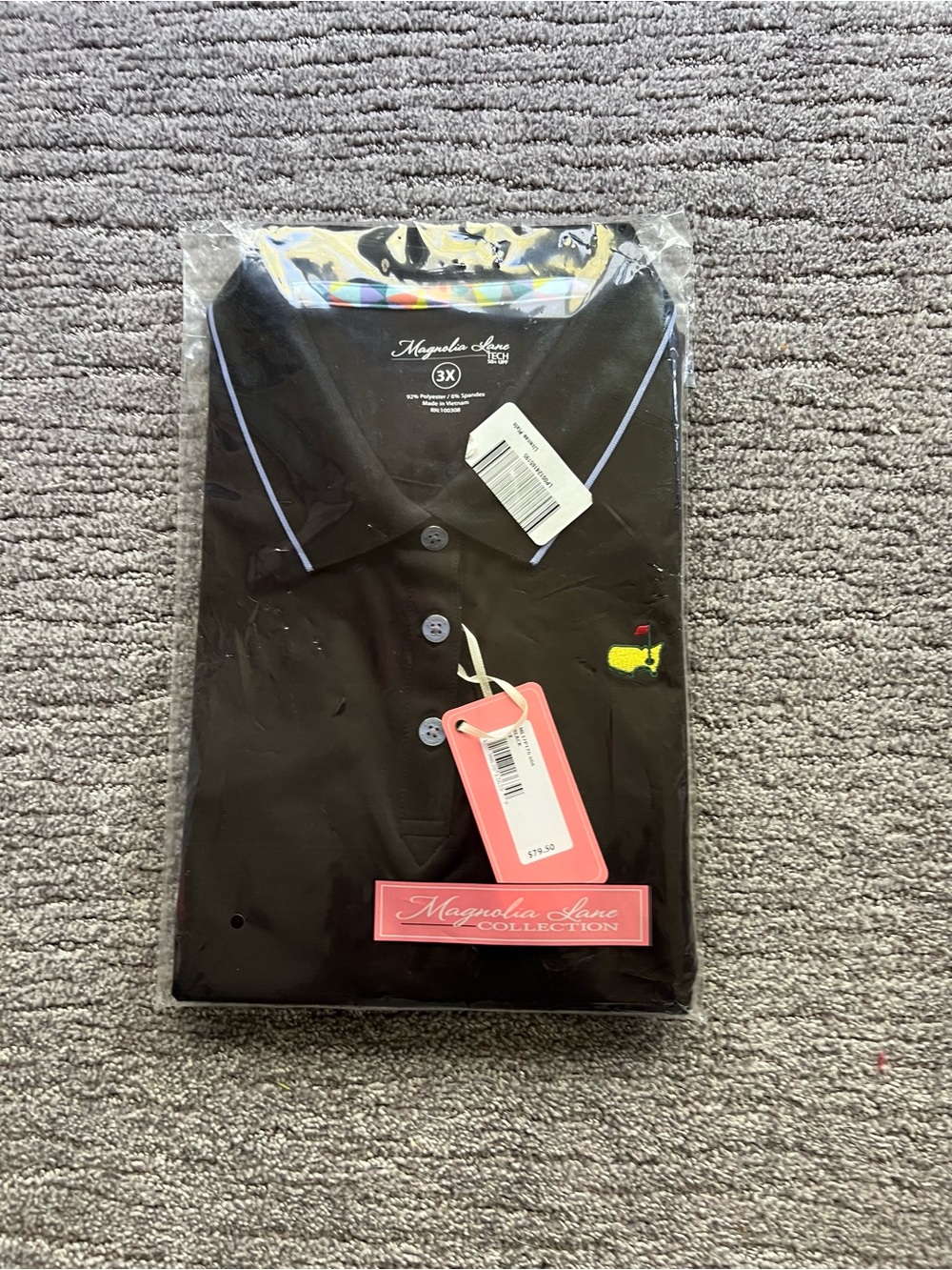Magnolia Black Polo with Light Blue Trim and Yellow Embroidered Logo